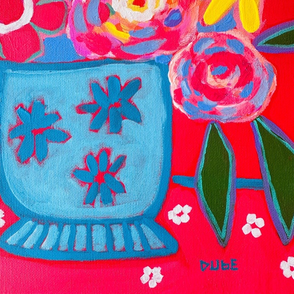 Original Painting Abstract Collectible Floral Still Life 12" x 12" x .50" - Picture 6 of 9